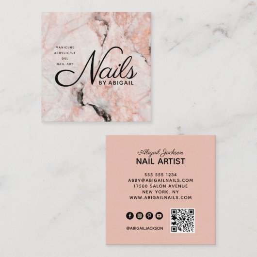 Witte rozenmarmer op website & QR-codepaar Vierkante Visitekaartje (Voorkant / Achterkant)