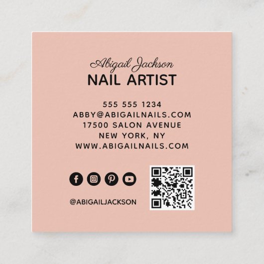 Witte rozenmarmer op website & QR-codepaar Vierkante Visitekaartje (Achterkant)