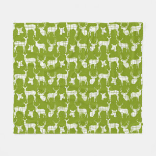 Witte rustieke herten op groene fleece deken