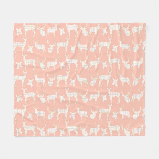 Witte rustieke herten op roze fleece deken (Voorkant (Horizontaal))