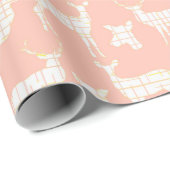 Witte rustieke herten op roze inpakpapier (Rol Hoek)