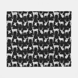 Witte rustieke herten op zwarte fleece deken