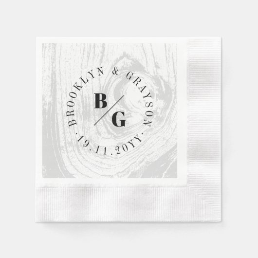 Witte Rustieke Houtnerf Textuur Chic Winter Huweli Servet (Voorkant)