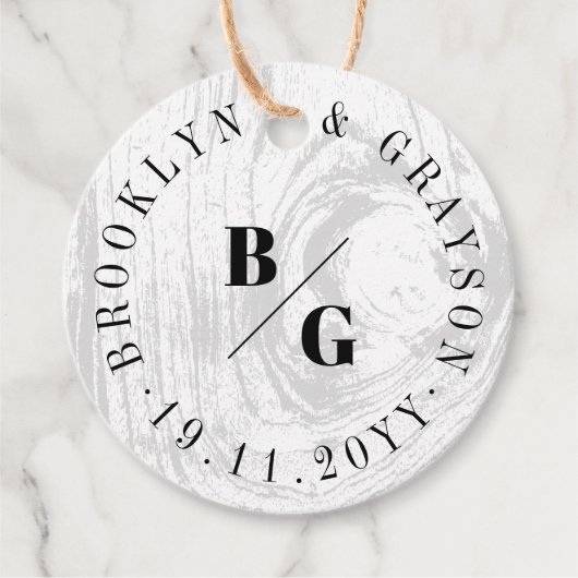 Witte rustieke houtnerf textuur chique winter brui bedankjes labels (Voorkant)