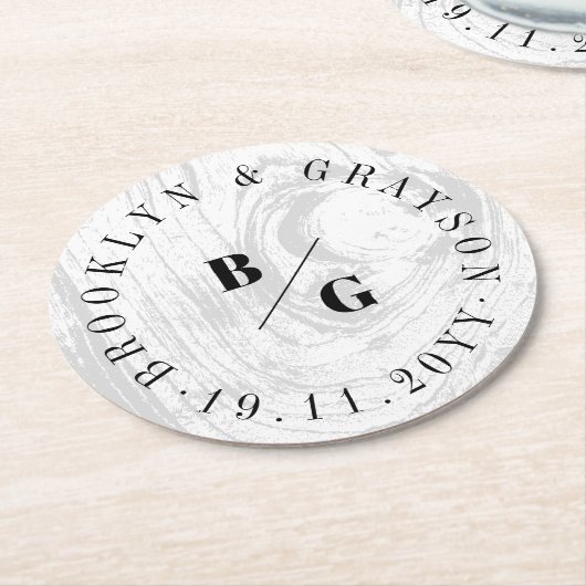 Witte rustieke houtnerf textuur chique winter brui ronde kartonnen onderzetter (Gebogen)