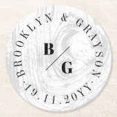 Witte rustieke houtnerf textuur chique winter brui ronde kartonnen onderzetter (Voorkant)