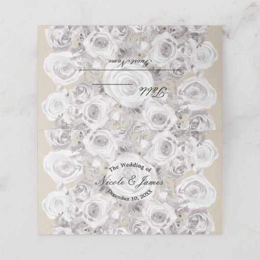 Witte Rustieke Winter Rozen Bruiloft Tafel Zitplaa (Buitenkant ongevouwen)