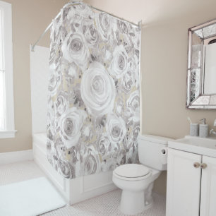 Witte Rustieke Winterrozen Shabby Chic Kraft Douchegordijn