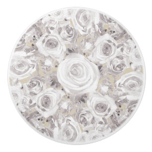 Witte Rustieke Winterrozen Shabby Chic Kraft Keramische Knop