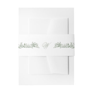 Witte Sage Groene Bladerachtige Armen Monogram Tro Uitnodigingen Wikkel