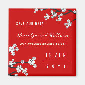 Witte Sakura Kersenbloesems Aziatisch Save The Dat Magneet (Voorkant)