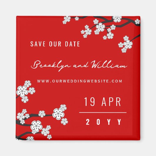 Witte Sakura Kersenbloesems Aziatisch Save The Dat Magneet (Voorkant)