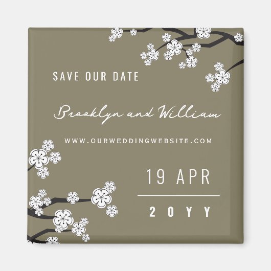 Witte Sakura Kersenbloesems Aziatisch Save The Dat Magneet (Voorkant)