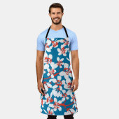Witte sakura, klassiek blauw achtergrondpatroon. schort (Gedragen)