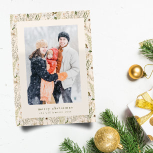 Witte Salie Bloemrijke Prettig Kerstmis Familie Fo Feestdagenkaart
