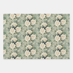 Witte Salie Groene Bloemige Botanische Cadeau Inpakpapier Vel