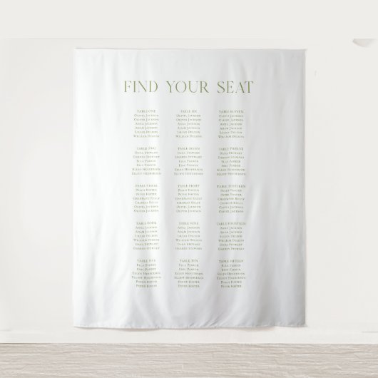 Witte & Saliegroene groene trouw zitplaatskaart ac Wandkleed (Voorkant)