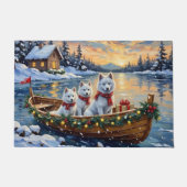 Witte Samoyed Kerstboot Vakantie Deurmat (Voorkant)