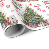 Witte Samoyed Puppy Onder de Kerstboom Cadeaupapier (Rol Hoek)