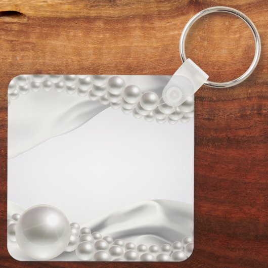 Witte satijnen stof parels dank u voor cadeau sleutelhanger (Achterkant)