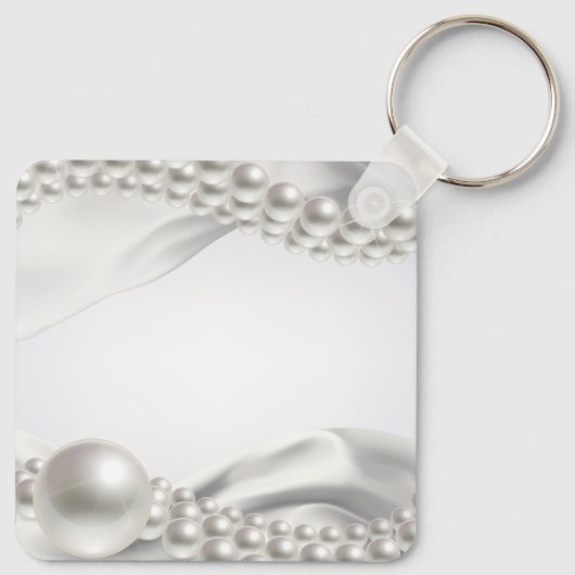 Witte satijnen stof parels dank u voor cadeau sleutelhanger (Achterkant)