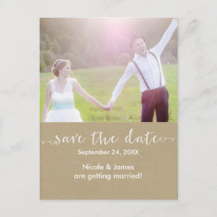 Witte SAVE THE DATE Rustieke Foto Huwelijk Postkaa Aankondigingskaart