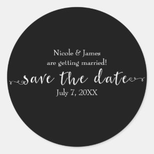 Witte Save the Date Script op maat gepersonaliseer Ronde Sticker