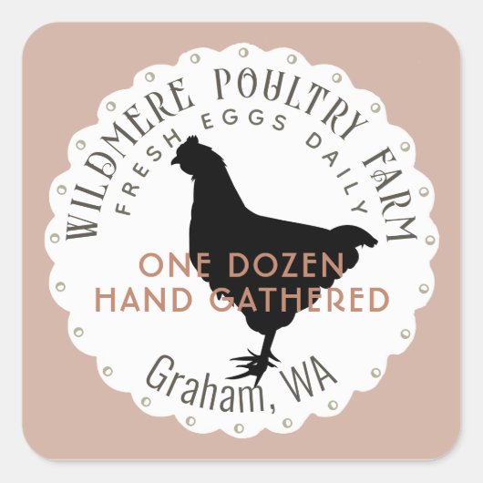 Witte Scallop Boerderij Fresh Egg Kartonnen Hen La Vierkante Sticker (Voorkant)