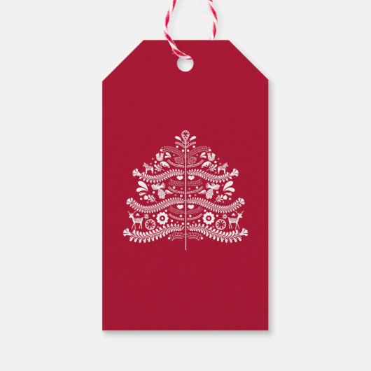 Witte Scandinavische volkskunst Nordic Christmas T Cadeaulabel (Achterkant)