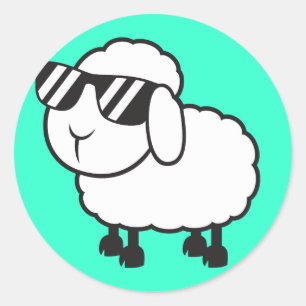 Witte schapen in zonnebrillen Cartoon Ronde Sticker
