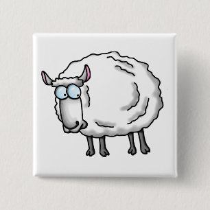 Witte schapen vierkante button 5,1 cm