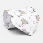 Witte schapenkartoneel die een ventilator eet stropdas (Opgerold)