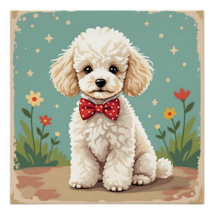 Witte schattige poedel met vlinderdas perfect poster