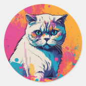 Witte Schattigee kat kleurrijke cirkel Sticker (Voorkant)