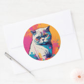 Witte Schattigee kat kleurrijke cirkel Sticker (Envelop)