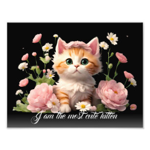 Witte Schattigee kitten kat in bloem gepersonalise Foto Afdruk