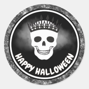 Witte Schedel Koningin & Zwarte Glitter Halloween Ronde Sticker