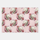 Witte schedels en roze Floral Inpakpapier Vel (Voorkant 3)
