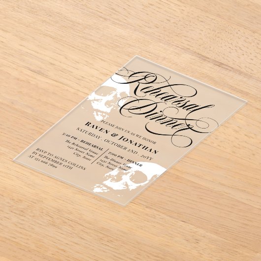 Witte schedels Gothic bruiloft repetitie diner Acryl Uitnodigingen (Laagn)