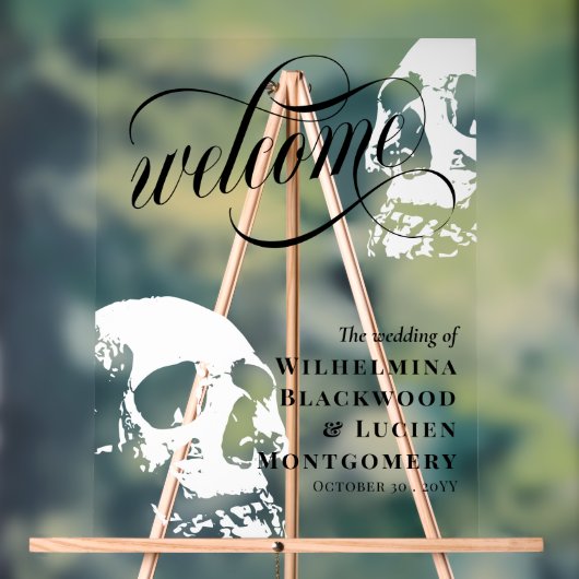 Witte schedels Halloween Gothic bruiloft welkom Acryl Bord (Neutraal)