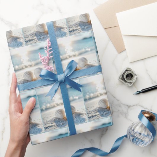 Witte schelpen in Ocean Sand Cadeaupapier (Geschenken)