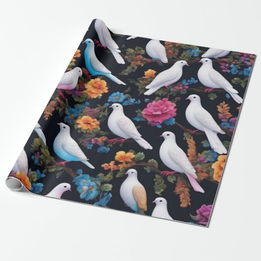 Witte schildpad duiven kunstzinnige stijl cadeaupapier (Uitgerold)