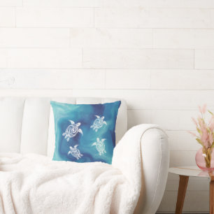 Witte schildpadden blauwe oceaan aquarel kust- kussen