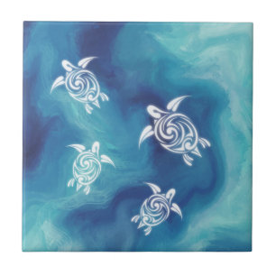 Witte schildpadden Blauwe Oceaan Aquarel Kust Tegeltje