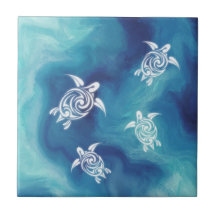 Witte schildpadden blauwe oceaan waterverf kust