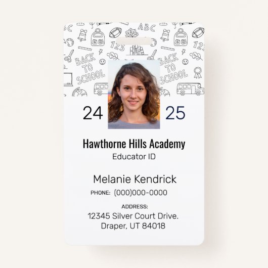 Witte School Iconen Homeschool Educator ID Badge (Voorkant)