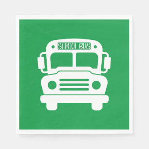 Witte schoolbus op groene achtergrond servet