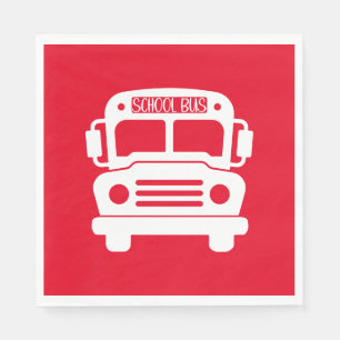 Witte schoolbus op rode achtergrond servet
