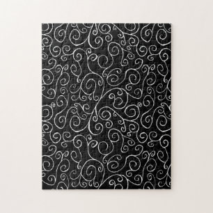 Witte schuivende curven op Solid Black uitdagend Legpuzzel