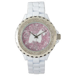 Witte Scottie Roze Paisley Print Horloge